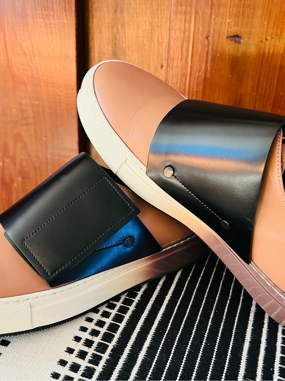 Marni Camel and Black Leather Slip-On Loafers